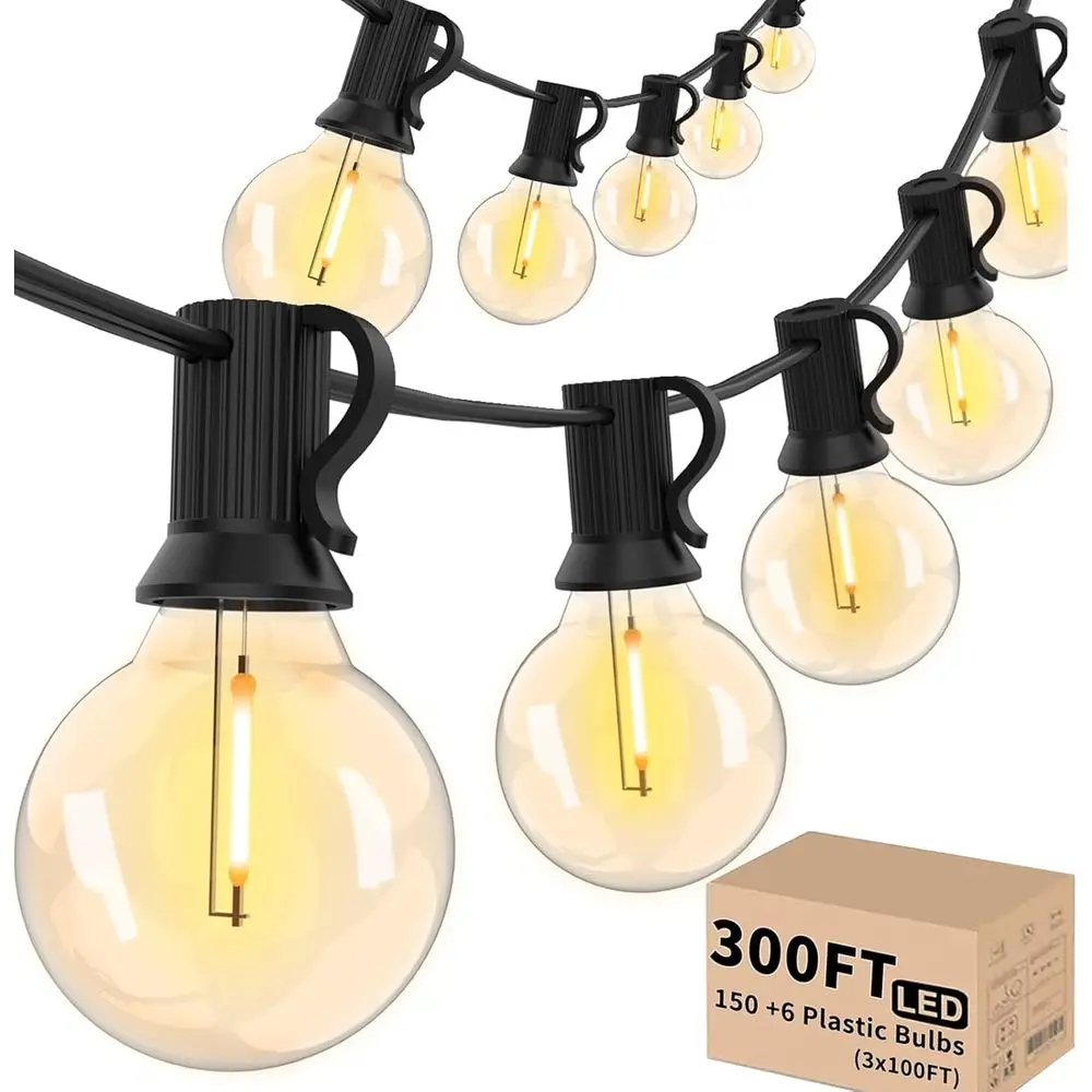 

Outdoor String Lights 300 FT, Patio Lights Outside with 156 G40 Shatterproof LED Bulbs, Waterproof Hanging Globe Lighting for Bi
