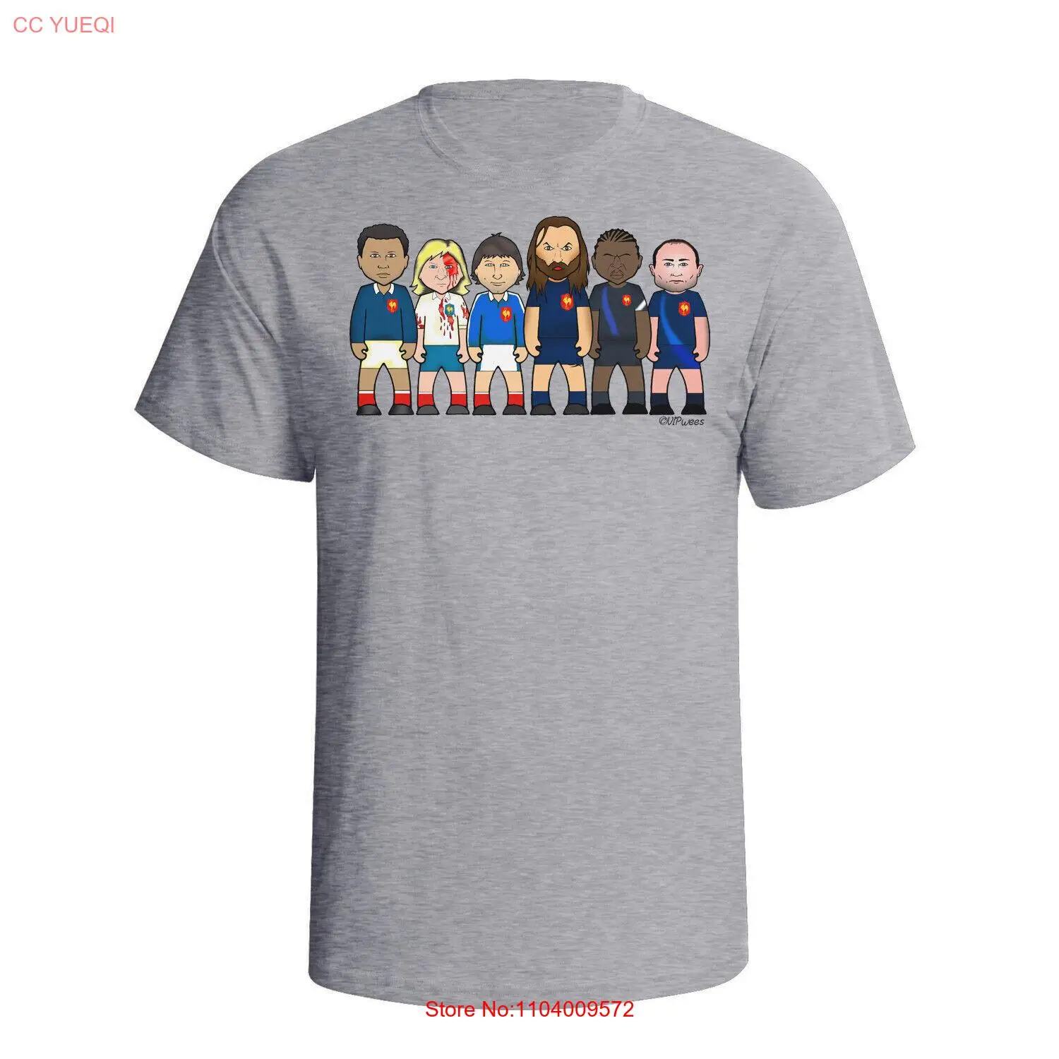 VIPwees T-Shirt French Rugby Legends Unisex France Caricature CLEARANCE Sports