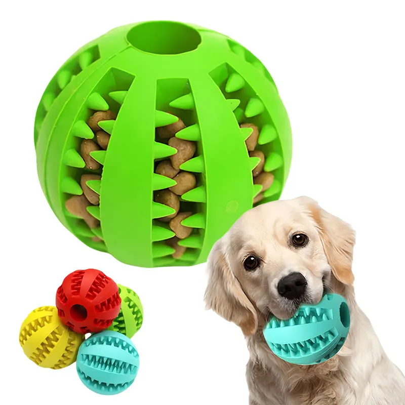 Pelota interactiva elástica para perros pequeños, juguete masticable para cachorros, Limpieza de dientes, Bola de comida de goma, accesorios para