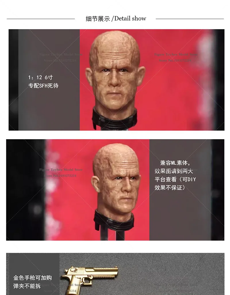 Manipple Studio 1/12 Deadpool Wade Lifelike Perfect Detail Design Head Sculpt For Shf Ml Body Mini Black Gold Pistol Model