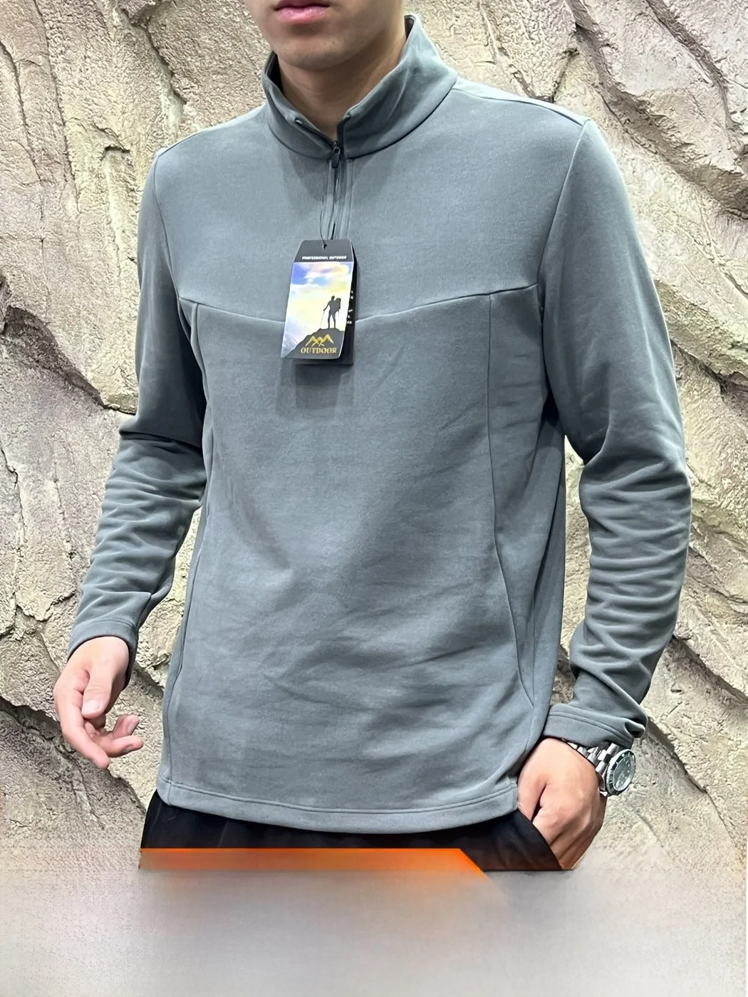 Functionality Warmth 3D Tailoring Men's Outdoor Half-Zip Fleece Base Shirt Skin-Friendly Breathable Long Sleeve Casual Style