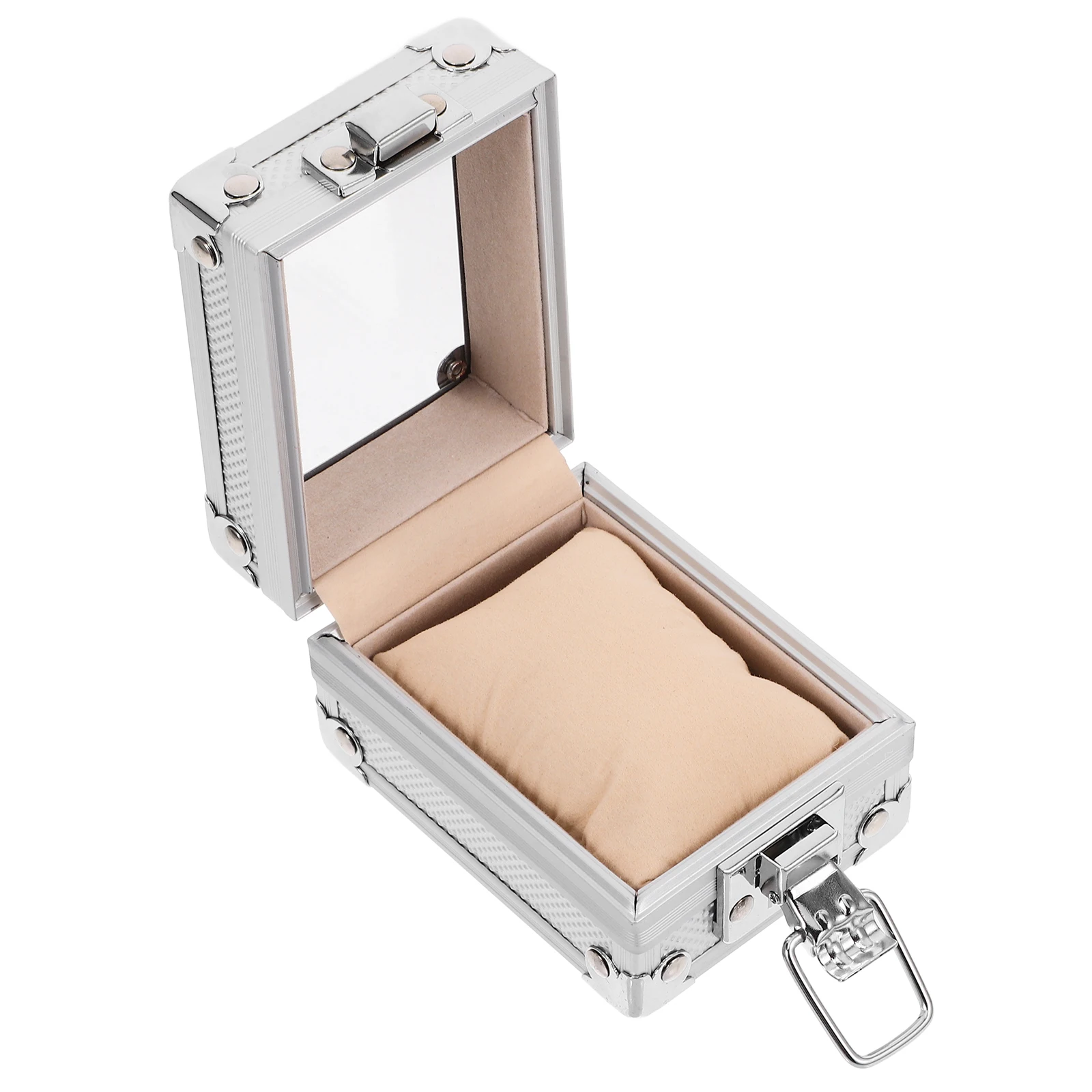 

Aluminum Single Watch Winder Box Storage Case With Lock Silver Mini Compact For Travel Unique Design Non-Fading Alloy