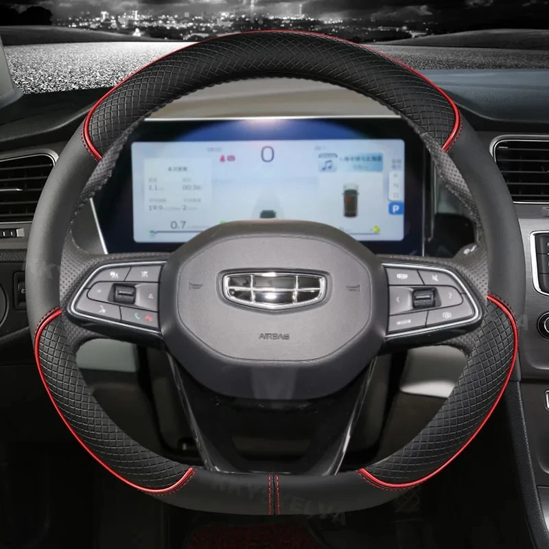 Microfiber Leather D Shape Car Steering Wheel Cover For Geely Monjaro 2021 2022 2023 2024 Auto Accessories