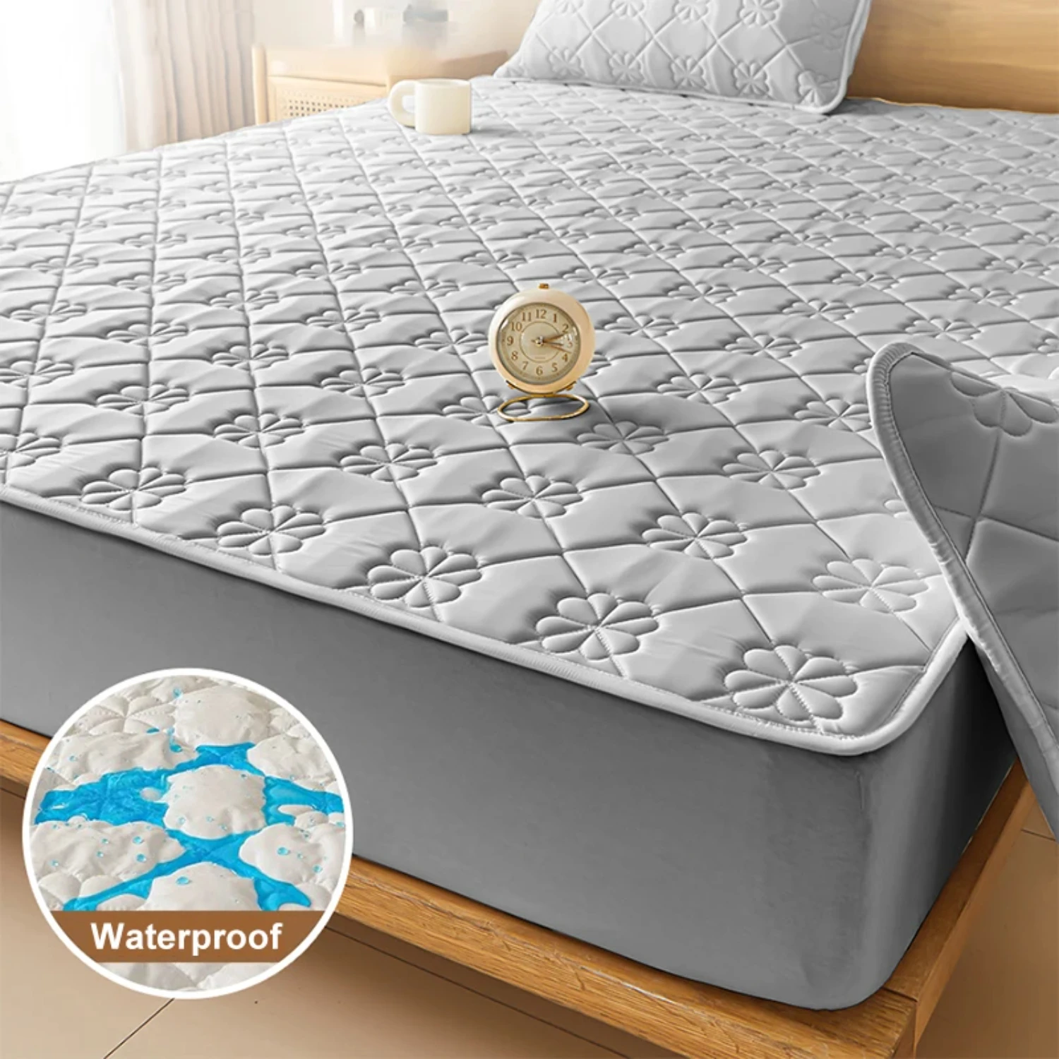 Waterproof Soft Elastic Solid Color Latex Mat Cover Bed Sheets Pad Protector for Queen King Size 150/160/180x200 Bed - Breathabl