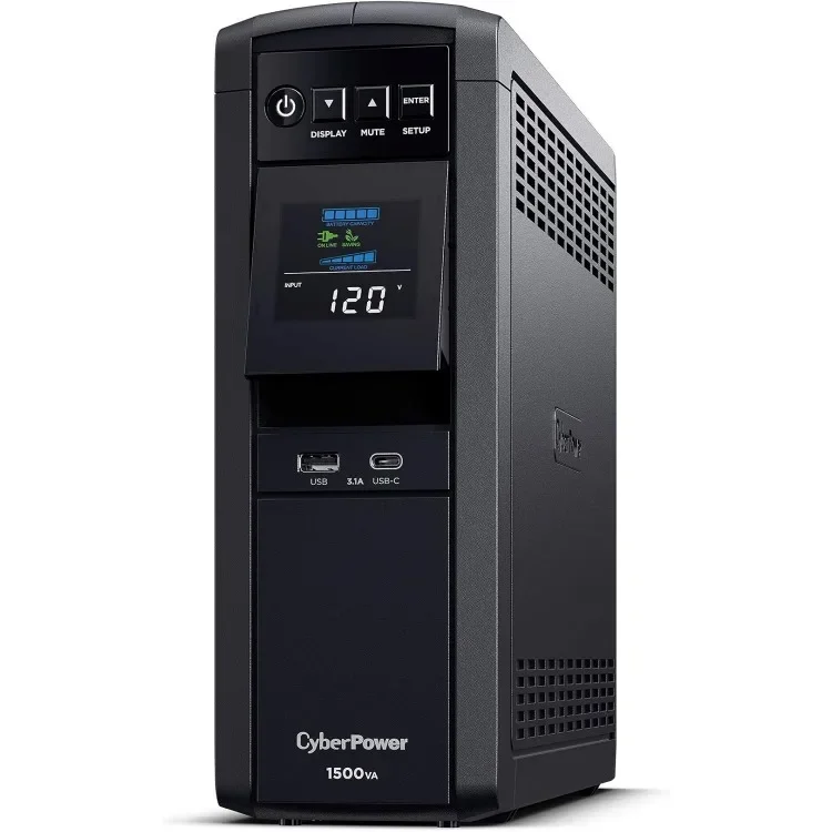 نظام HOME CP1500PFCLCD PFC Sinewave UPS، 1500VA/1000W، 12 منفذًا، AVR، برج صغير، أسود
