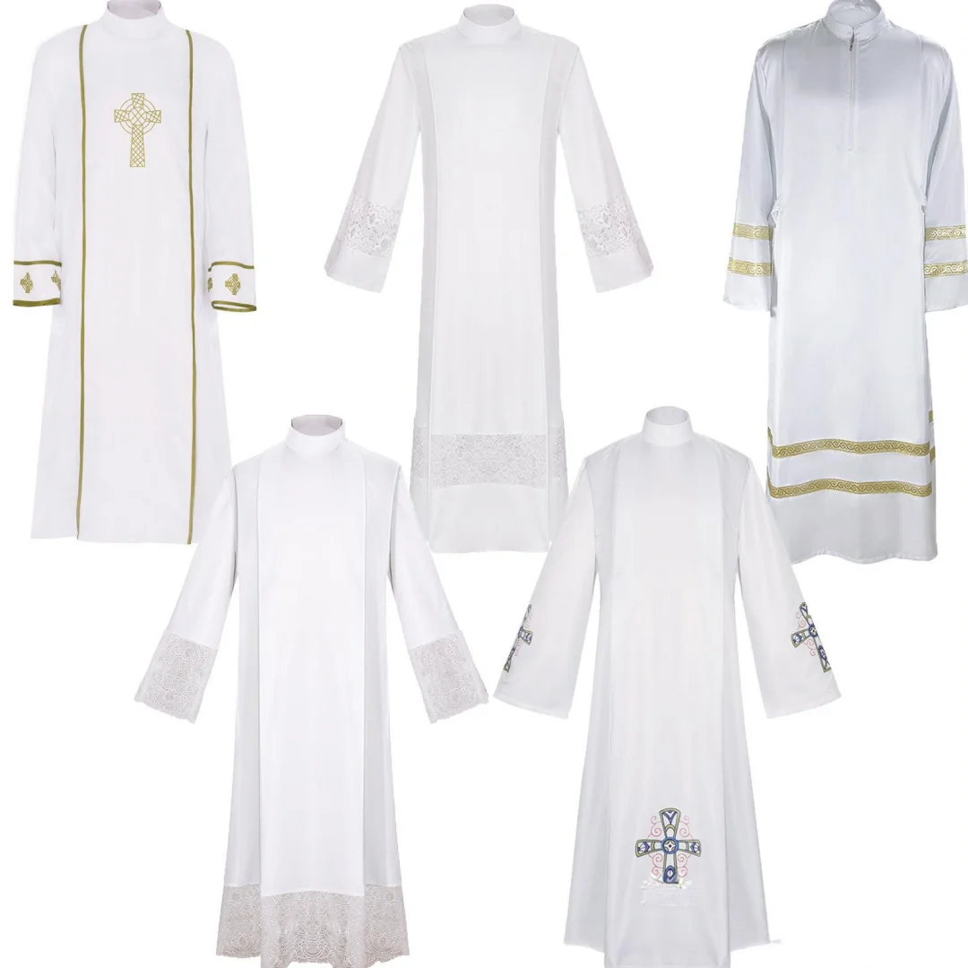 

Priest Clergy Church Minister Robe Medieval Vintage Adult White Church Gown Cosplay Costume for Halloween Party