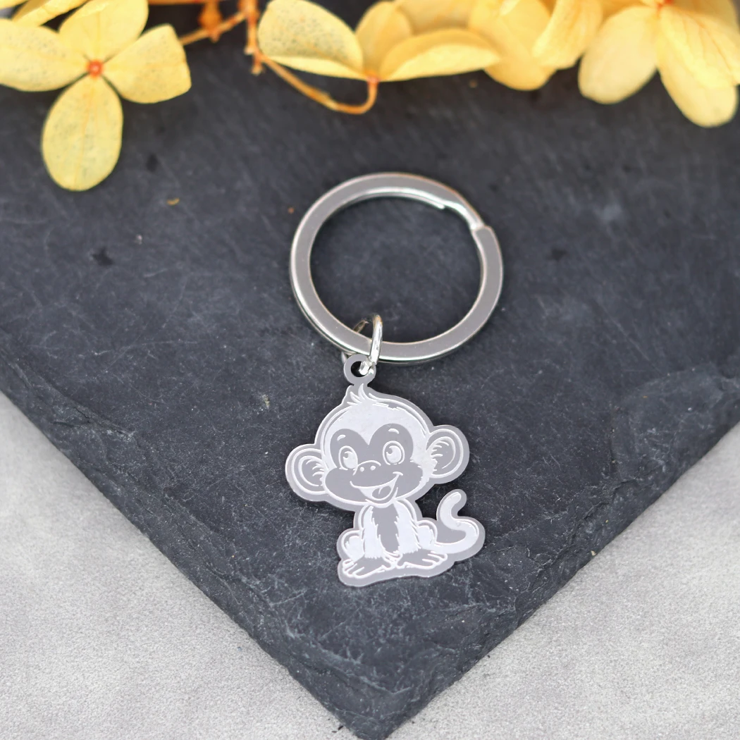 Lovely Smile Baby Monkey Charms Animal Keyrings diy Kids Gifts Stainless Steel Keychain for Women Men Jewelry Decor Accessories
