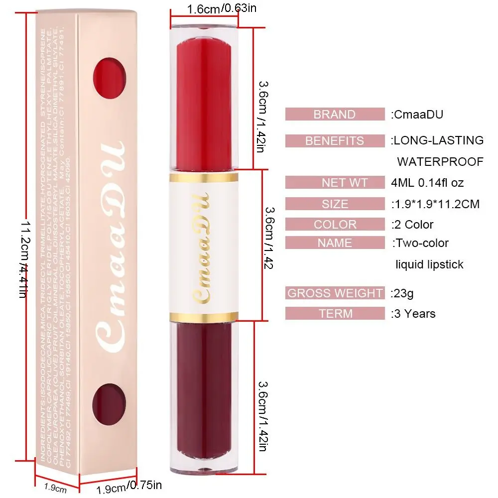 Retro seidiger zweifarbiger Lipgloss, pralle Doppelköpfe, Lippenglasur, feuchtigkeitsspendend, schweißfest, matt, Lippenstift für Mädchen