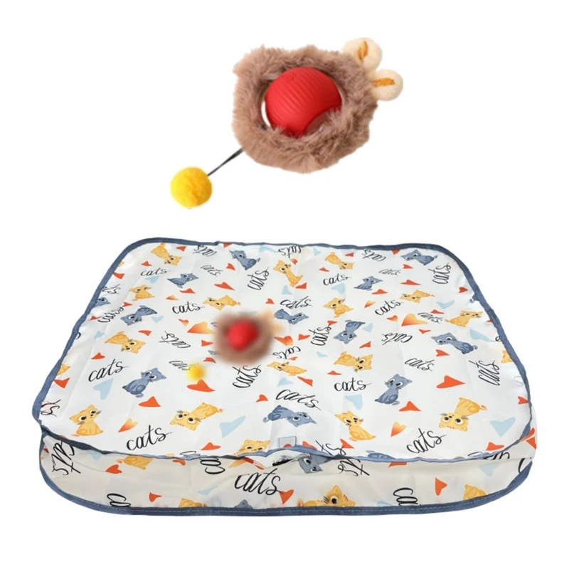 

28inch Interaction Cats Play Mat with Fast Rolling Toy Balls Motion Activated Cats Toy for Indoor Cats Entertainment