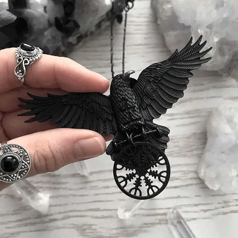 Vintage Goth Black Crow Pendant Neckalce For Women 2022 Dark Viking MysticSymbol Retro Hippie Unisex Necklace collar hombre y2k