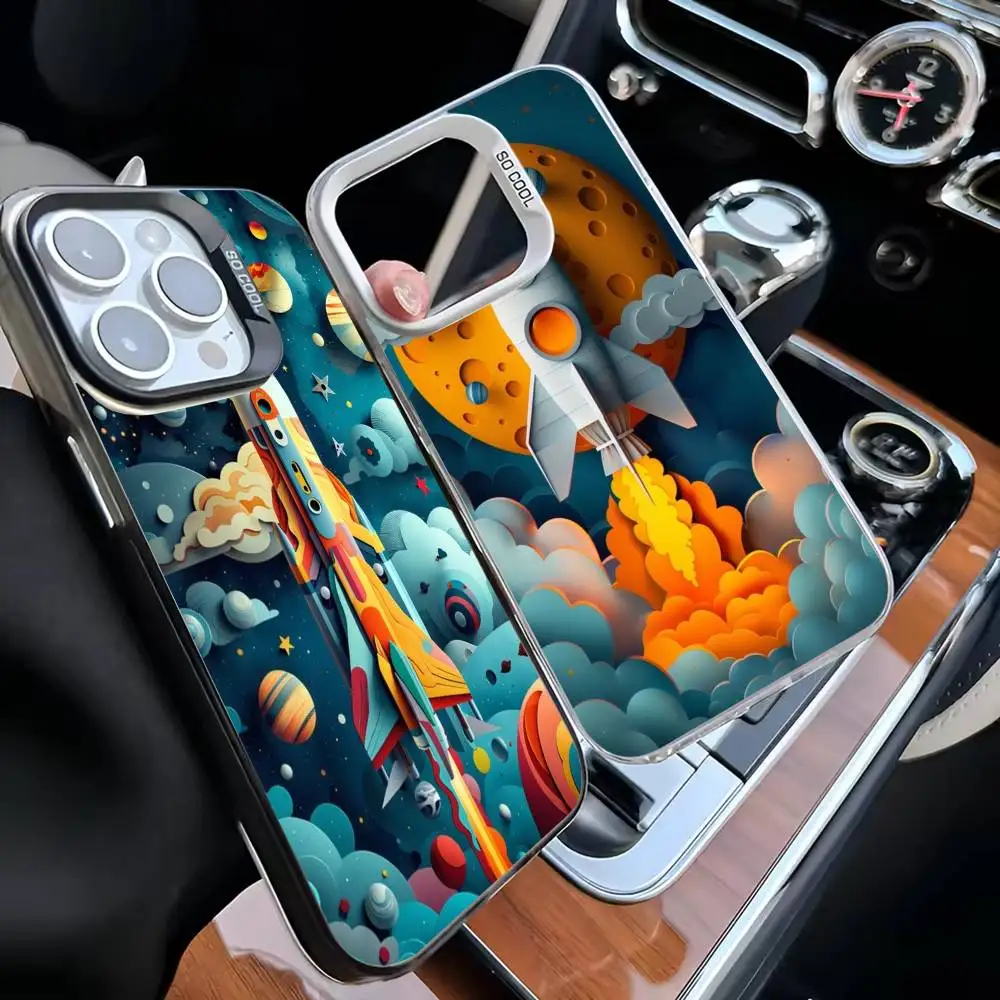 

Colorful space rocket Phone Case For iPhone 16,15,14,13,12,11,Mini,Pro,MAX Black Matte Shockproof Cover