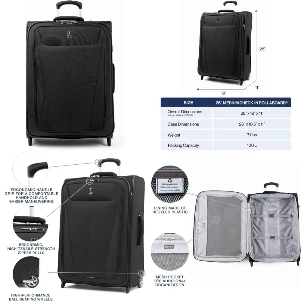 Equipaje vertical ligero y extensible de 2 ruedas, maleta unisex, negro, tamaño mediano, ideal para viajes