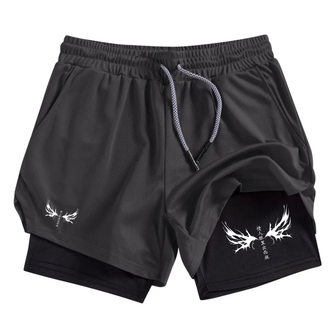 

Y2K Print Men's Compression Shorts 2-in-1 Double Layer Beach Shorts Gym Fitness Running Quick Dry Short Pants Summer Sportswear