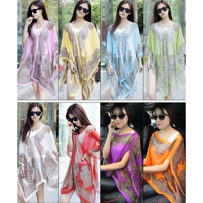 110*160cm Multifunctional Shawl Summer Sunscreen Chiffon Printed Scarf Oversized Beach Silk Scarf New