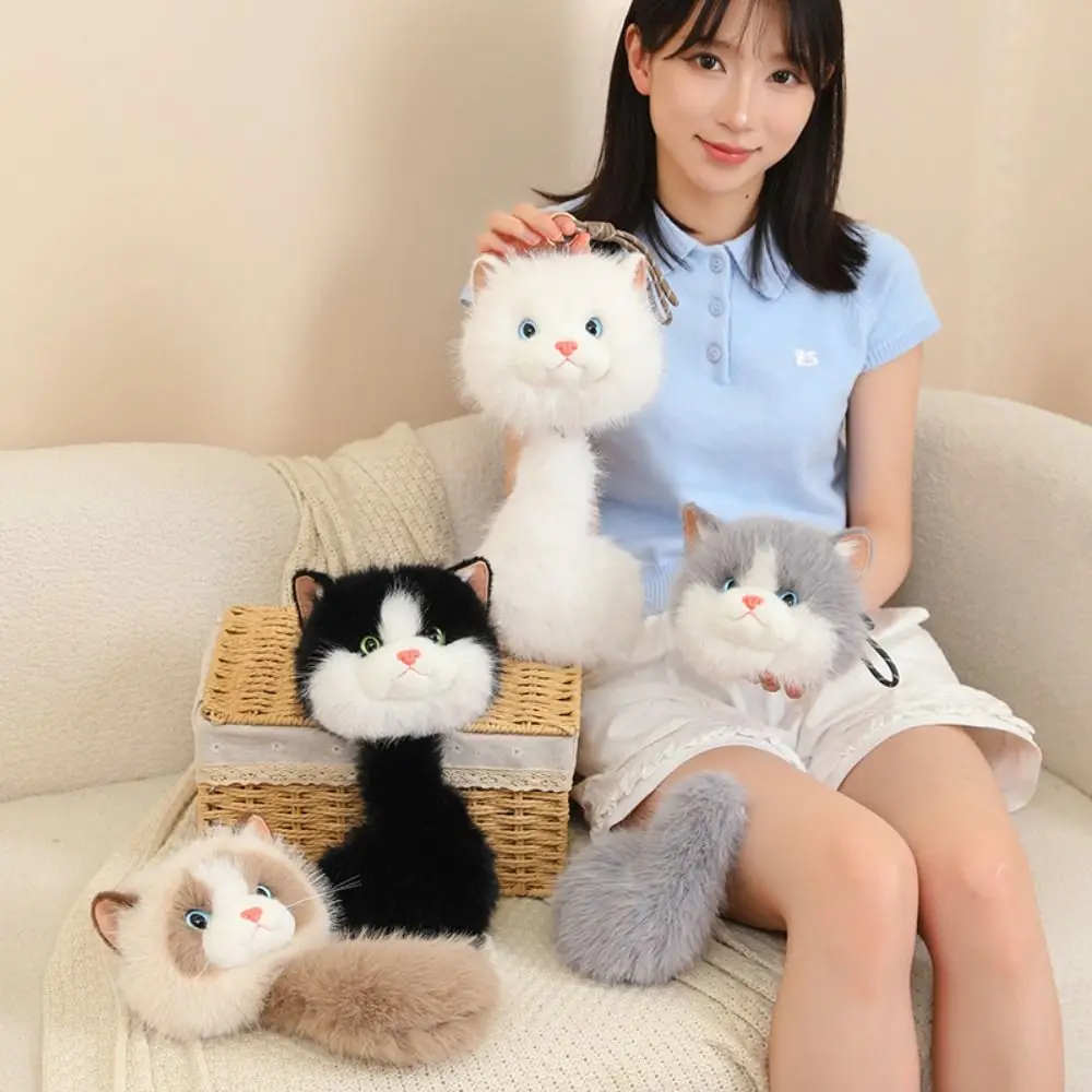 Cute Kitten 33CM Cat Plush Keychain Long Tail Cute Kitten Pendant Soft Plush Fluffy Stuffed Animal Doll Gift