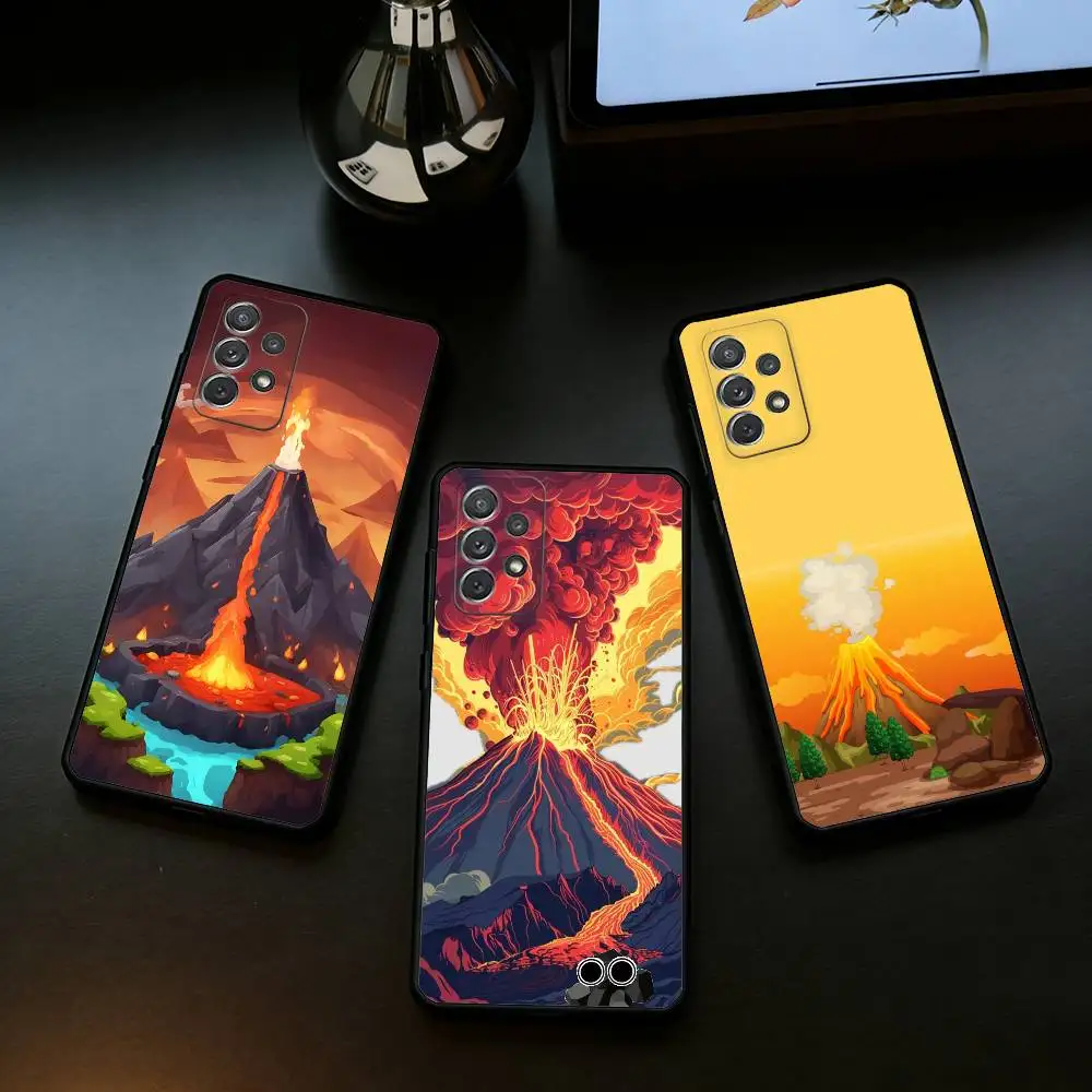 C-Creative Volcanic Eruption  Soft Silicone Black Cover Phone Case For Samsung Galaxy A73,A72,A71,A70,A53,A52,A51