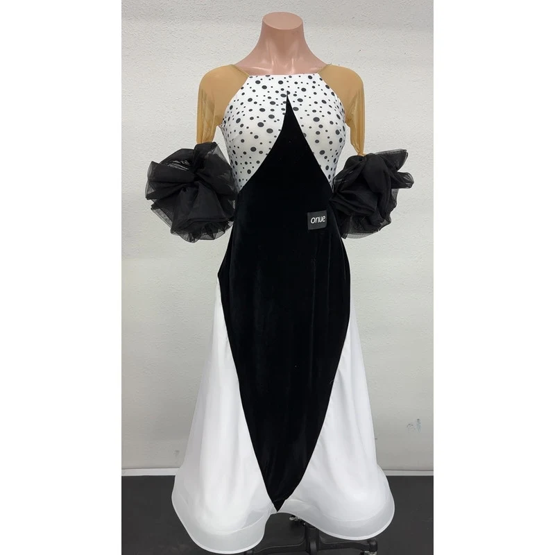 2026 하이 엔드 왈츠 볼룸 댄스 드레스 여성 댄스 파티 롱 드레스 화이트 폴카 도트 경쟁 드레스 탱고 댄스 의상 BL18364