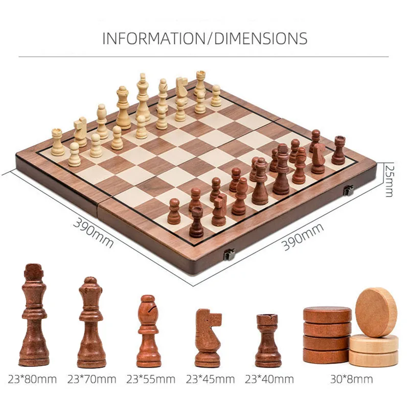 Luxury 4 Queens 39x39cm Wooden Chess Game Magnetic or not Chessboard Chess Checkers 2 in 1 Chess Set Family Table Board Game