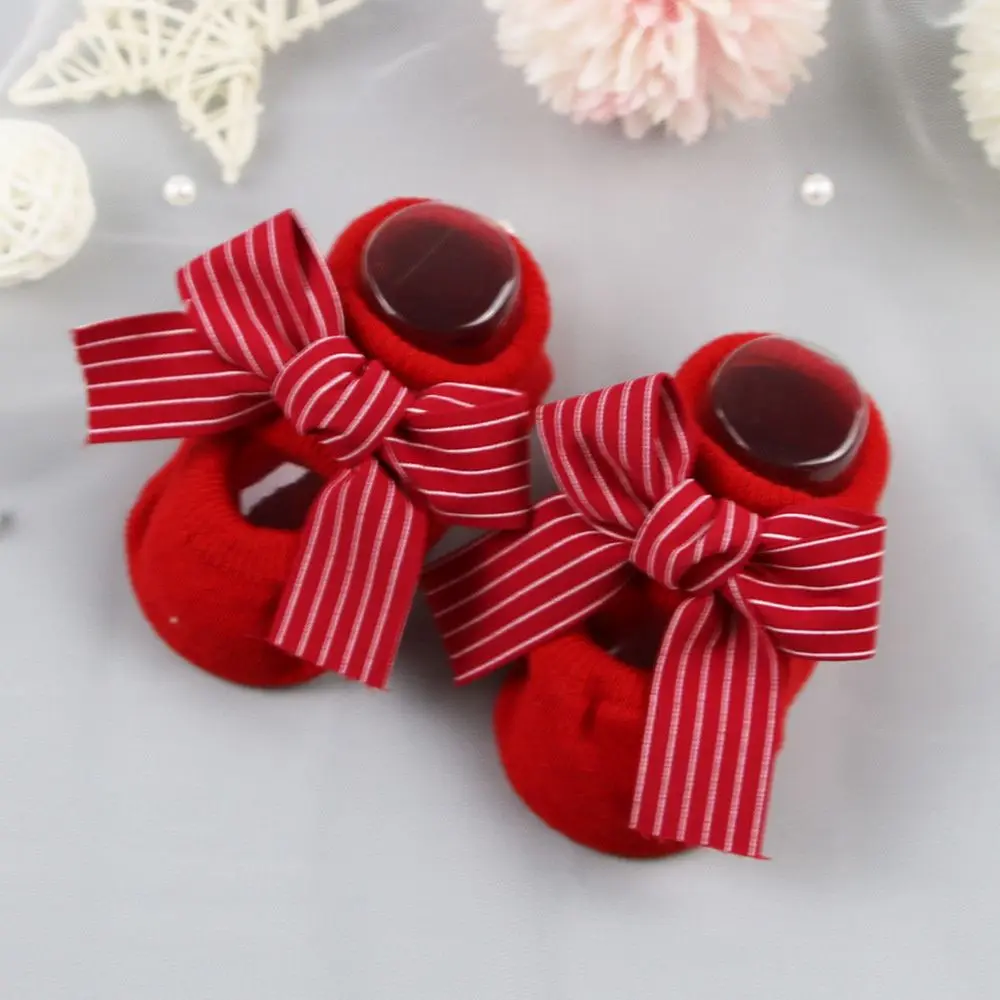 

Red Striped Cotton Baby Christmas Gift Toddler Floor Socks Socks Headband Set Newborn Baby Girl Socks Infant Anti Slip Socks