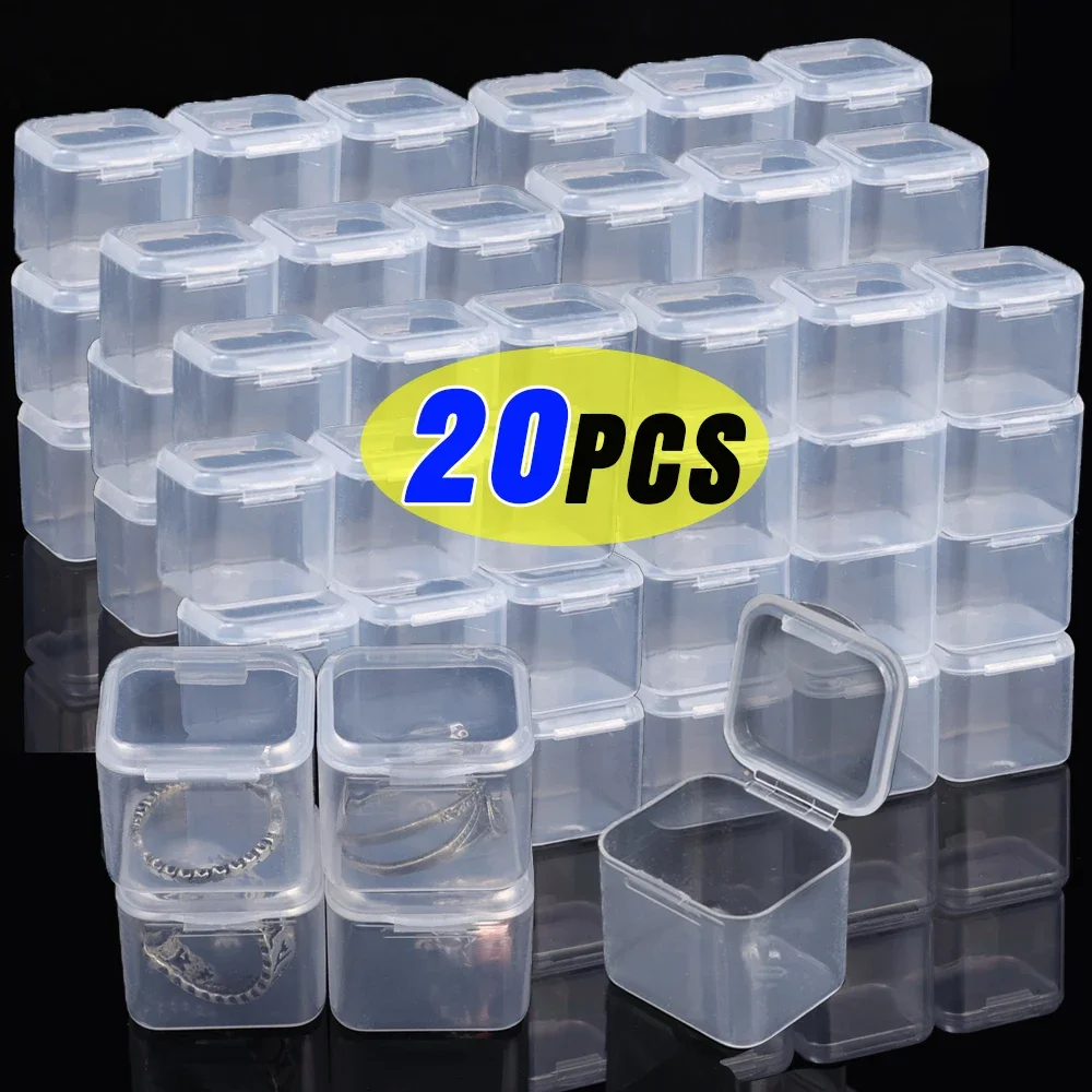 20/1Pcs Mini Plastic Box Transparent Square Storage Container Case Dustproof Packaging Display Box For Earring Jewelry Organizer