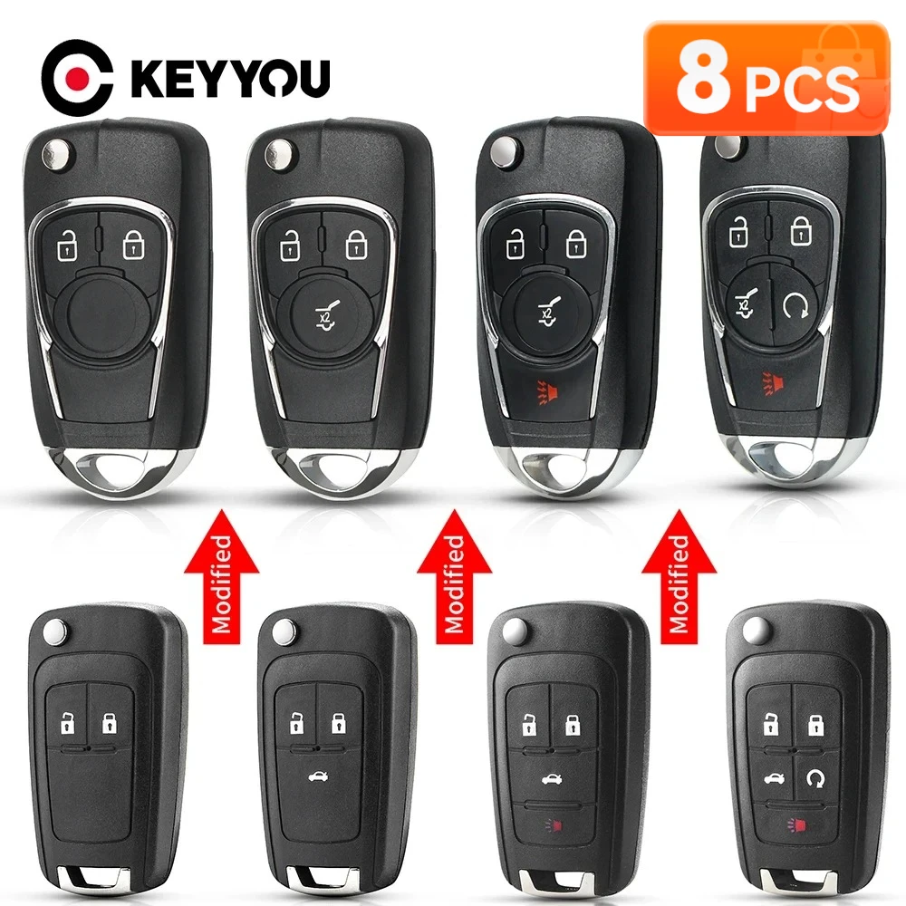 KEYYOU 8-teiliges modifiziertes Autoschlüsselgehäuse für Chevrolet Cruze für OPEL Insignia Astra Zafira Mokka Agila Corsa Meriva Signum Tigra Mando