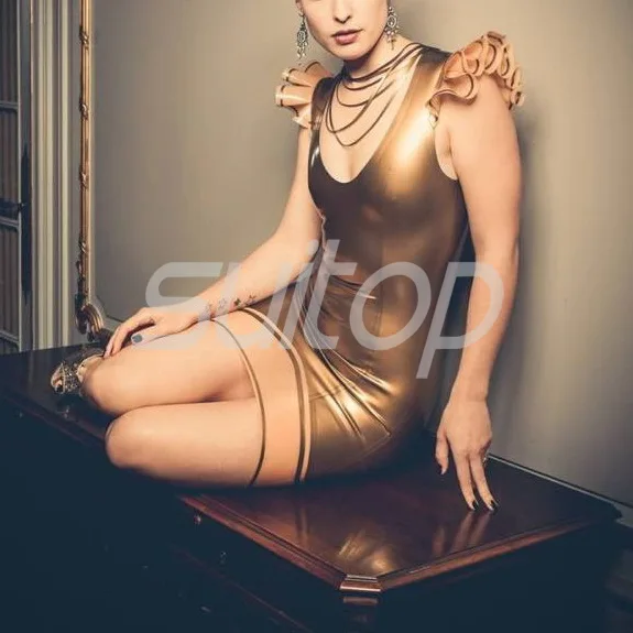 

Gold Sexy Latex Rubber dress Suitop