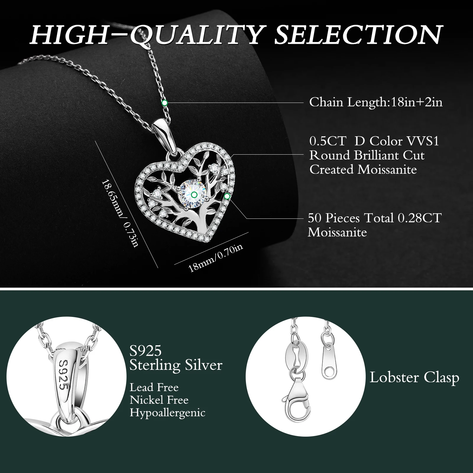 

Holycome D VVS1 Sparking Moissanite Necklace Heart Pendant for Women s925 Sterling Sliver Plated 18k Party Birthday Gift Jewelry