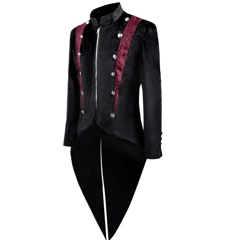 New Patchwork Tail Coat Steampunk medievale Prince Cosplay killer Knight Jacket velluto Zipper Up cappotto invernale Costume da uomo