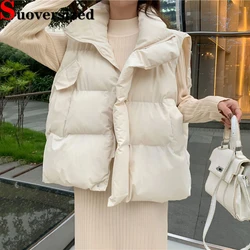 Winter Thicken Sleeveless Jackets Windproof Warm Women's Waistcoat Korean Stand Collar Vest Loose Fashion Down Cotton Chaquetas