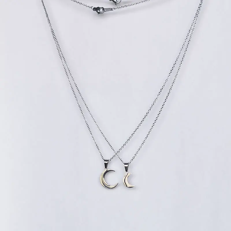 

Wholesale Jewelry 10pc Big Small Moons Charms Stainless Steel Pendants&Necklaces Simple Necklace For Cute Love Couples Family