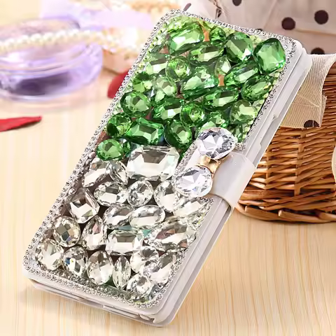 Leather Wallet Flip Phone Case for Samsung Galaxy S24 Ultra S23 S22 S21FE A15 A14 Card Holder and Stand Bling Diamond Luxury Bag