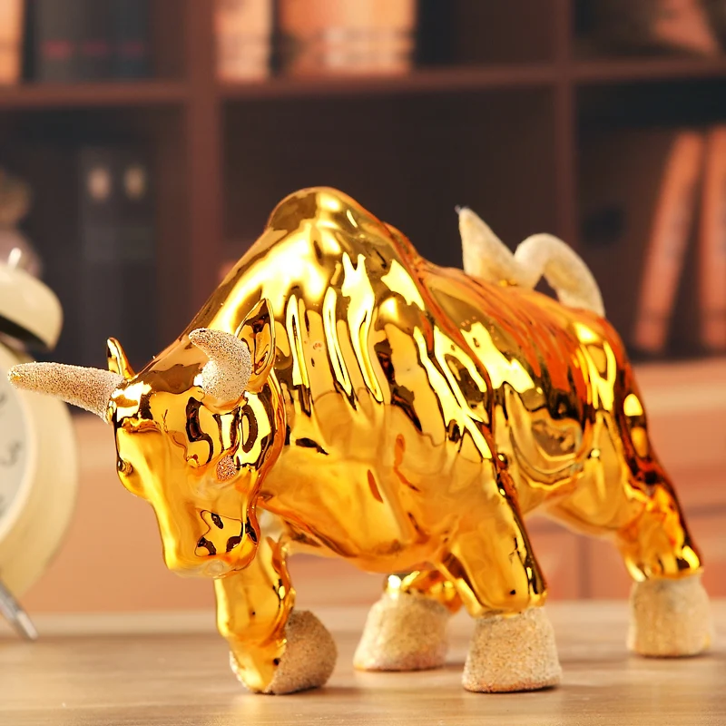 Handmade Ceramic Gold Cow Bull Figurines, Home Decor Crafts, Room Decoration, Office Ornaments, Porcelain Animal Figurines