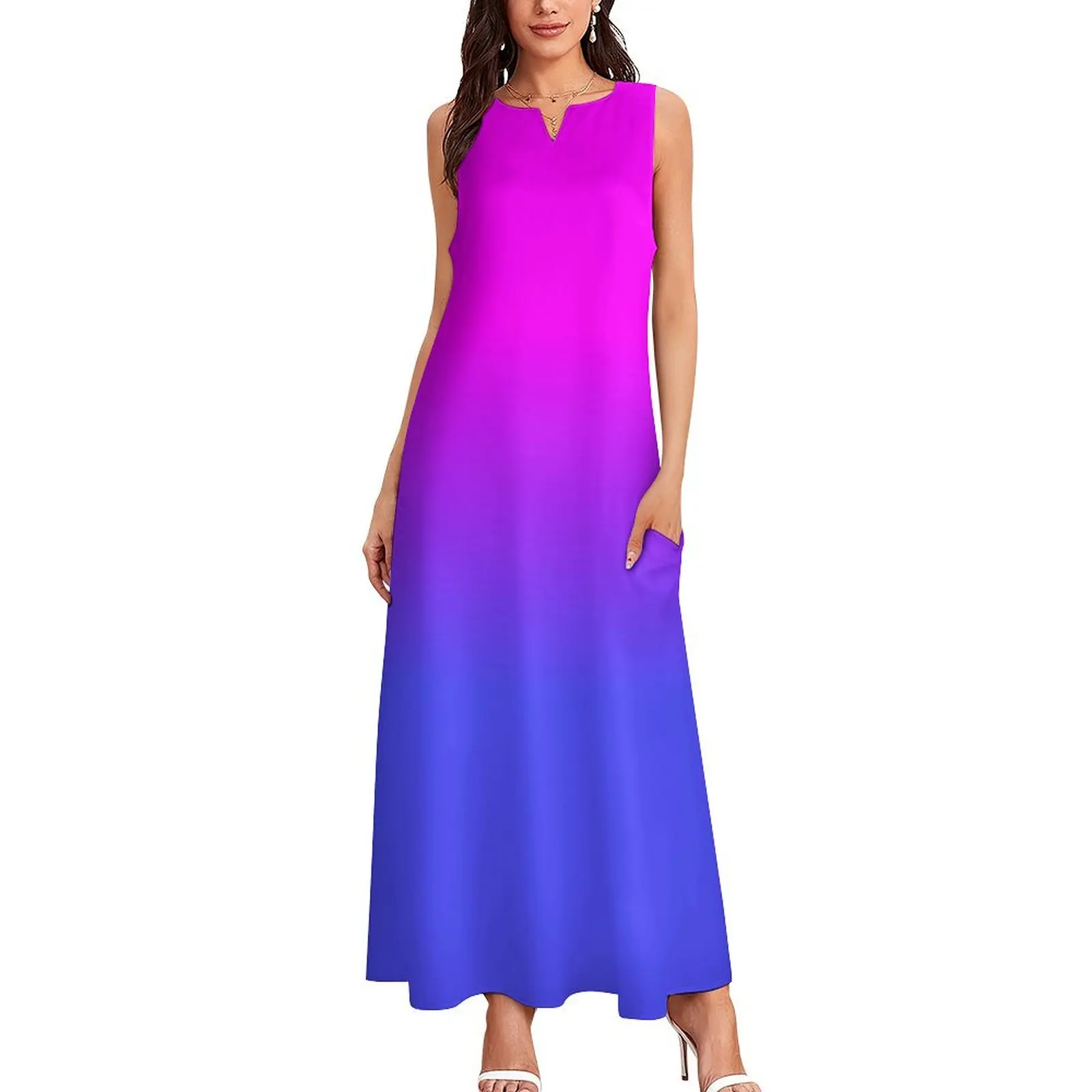 Neon Blue and Hot Pink Ombré Shade Color Fade Long Dress prom dress 2025 womens clothing evening dress woman