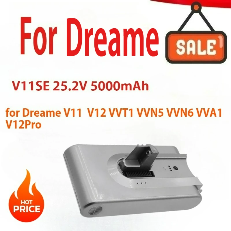 

Handheld Vacuum Cleaner Battery Pack Replacement for Dreame 25.2V 5000mAh V11 V11SE V12 VVT1 VVN5 VVN6 VVA1 V12Pro