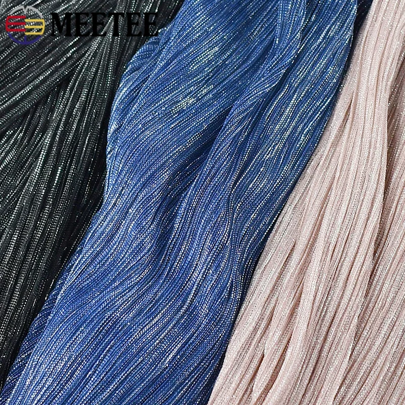 Meetee 50/100x150cm Gradient Starry Sky Pleated Fabric Sparkly Mesh Blended Knitted Fabrics for Party Skirt DIY Sewing Accessory