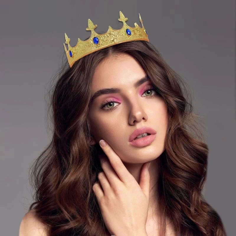 652F Metal King Crowns Tiaras with Gemstones for Men Cosplay Accessories for Weddings and Themed Parties Formal Event
