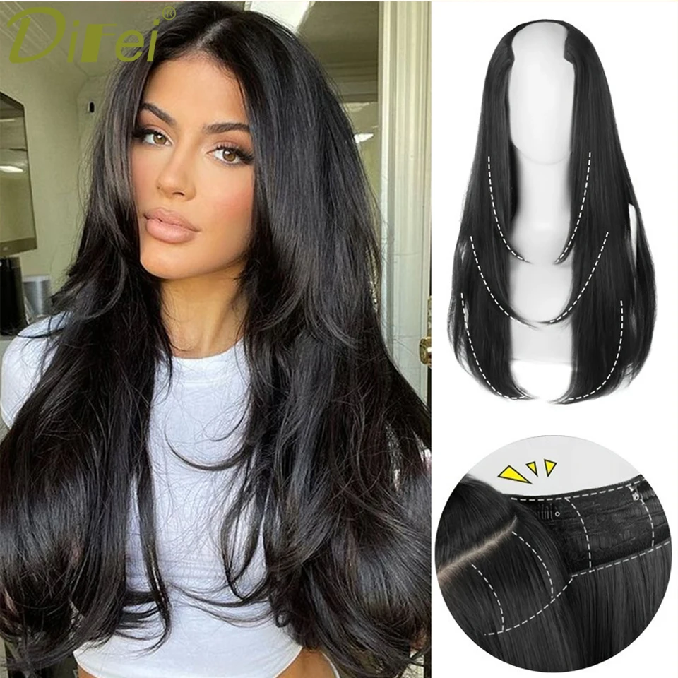 

Synthetic Wigs Long Hair One-piece Inner Buckle Invisible Layering Long Curly Hair Patch V-shaped Natural Wig Piece