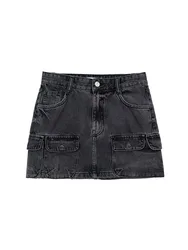 ZADATA new women's clothing sexy versatile fashion retro personality trendy black high-waisted pocket button zipper skirt