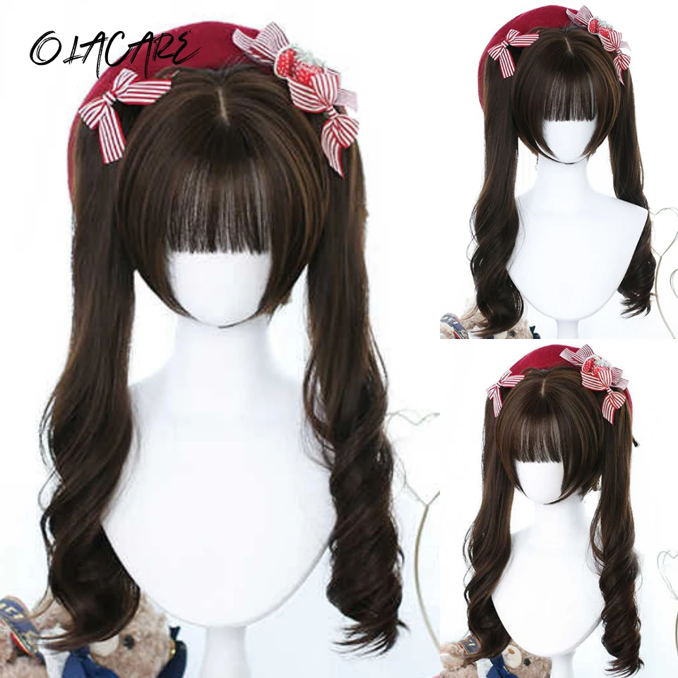 OLACARE Synthetic Long Wavy Blonde Brown Black Hair Wigs with Bangs Women Body Wave Afro Female Wigs Cosplay Daily Hair