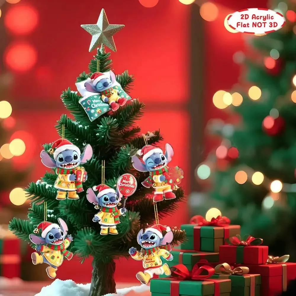 Stitch árvore de natal pingente disneys kawaii carro decoração do quarto acessórios natal acrílico 2d enforcamentos decoração para casa presente