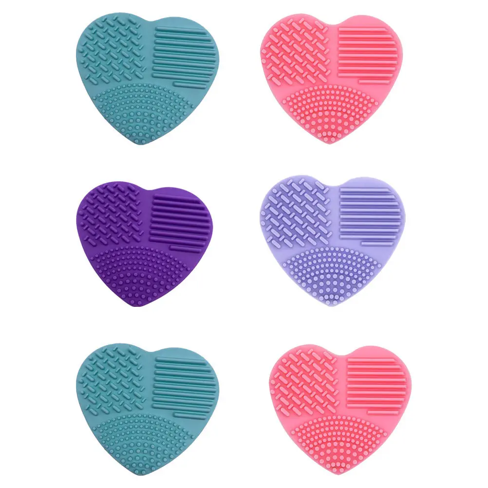 6Pcs Silicone Makeup Brush Cleaning Pad Heart Shaped Portable Cleansing Tool Easy to Clean and Use Brush Cleaner Mat
