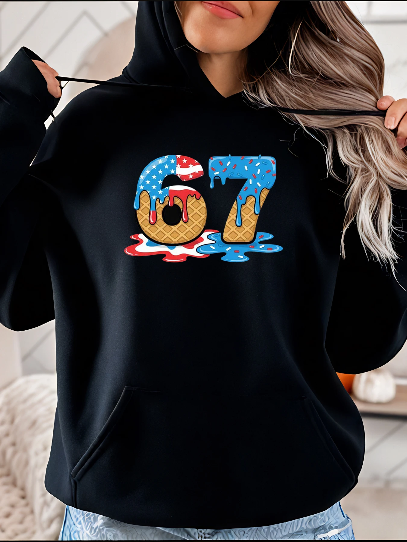 

Толстовка с капюшоном с принтом «Мороженое» и 67, повседневная толстовка, женский модный подарок на день рождения для празднования 67-летия