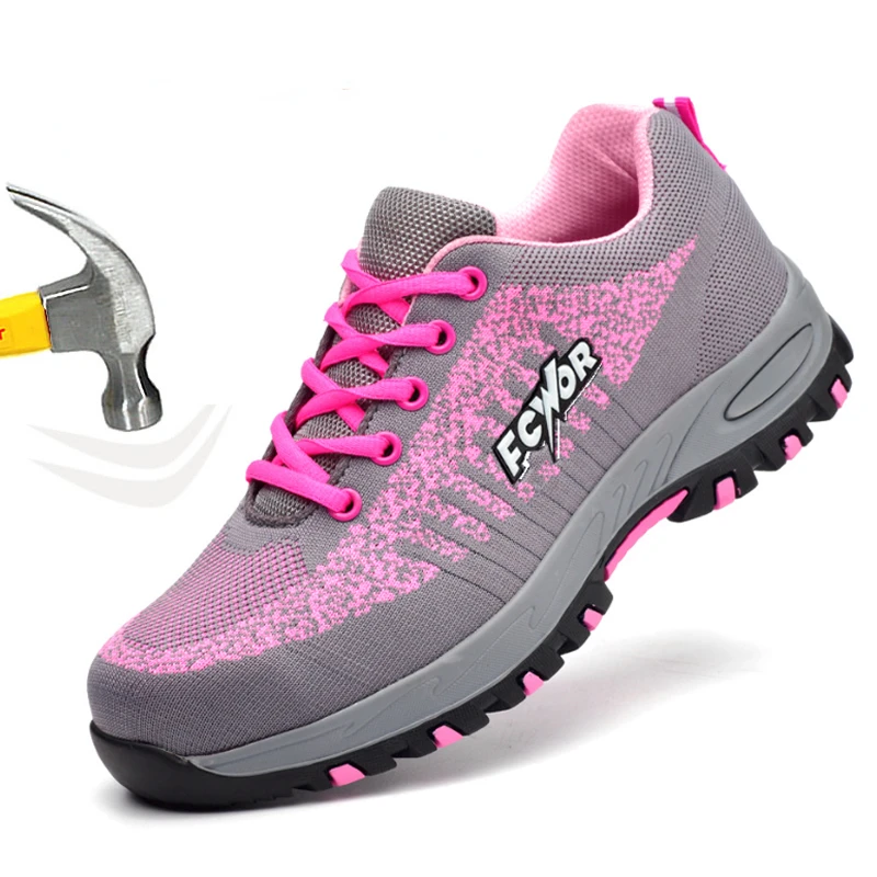 Safety Shoes for Women Steel Toe Sneakers Puncture Lightweight Boots Female Pink Small Size Safety Shoes Women Sneakers