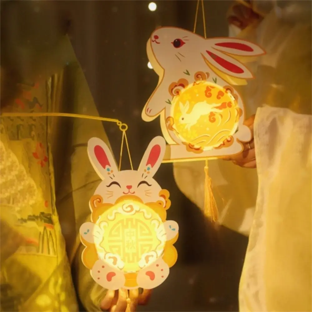 Chinese Style Rabbit Lantern Cartoon Glowing Mid-Autumn Festival Lantern Handmade Luminous Traditional Craft Lantern Children