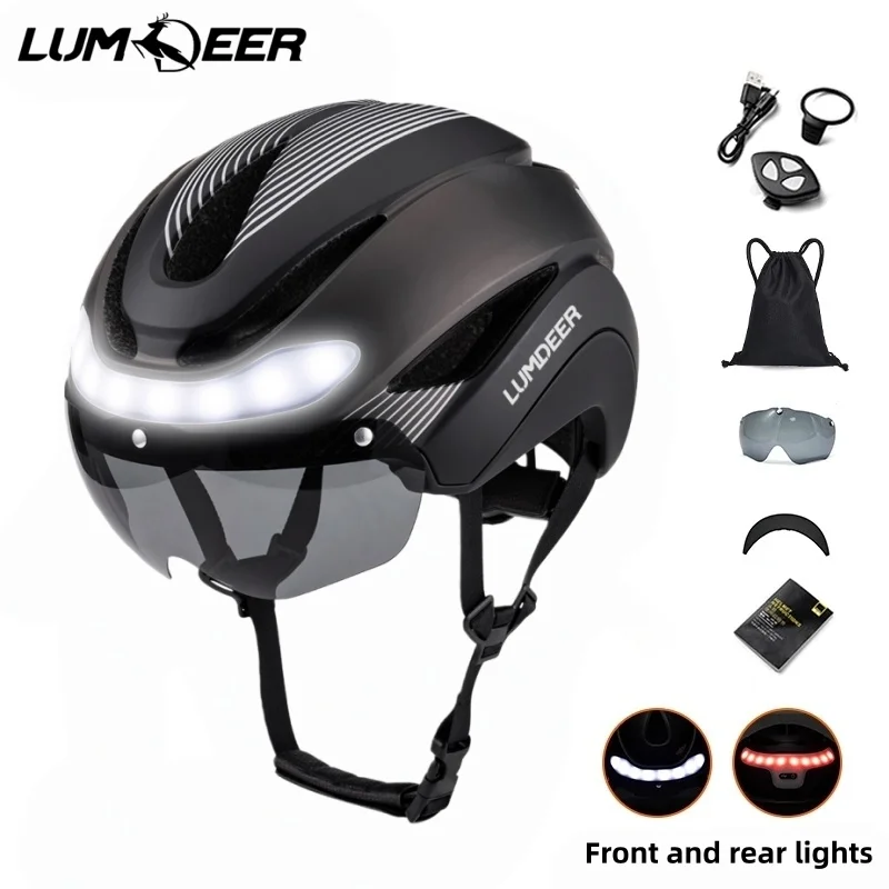 LUMDEER Road Bicycle Turn Signal Helmet With Magnetic Googles & Sun Visor Ride Racing Ultralight Adult Road Bike Front And Rear image 3