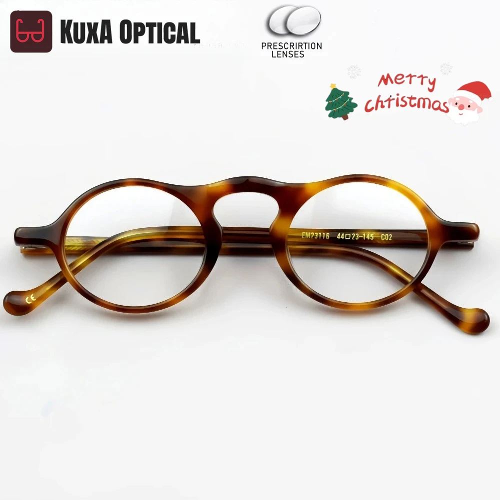 

KUXA маленькие винтажные оптические очки мужские очки по рецепту на заказ прогрессивные линзы для близорукости и дальнозоркости ацетатная оправа черепахи