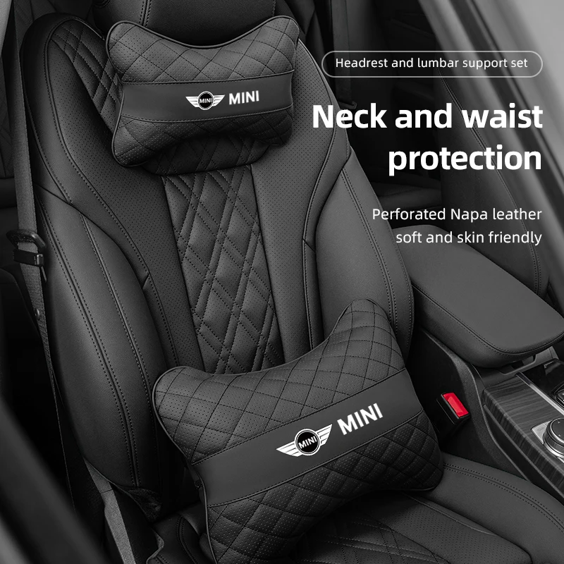 Car Check Headrest Pillow Neck Memory Lumbar Support Cotton Breathable For BMW MINI Cooper One JCW Clubman Countryman R55 R56 F5