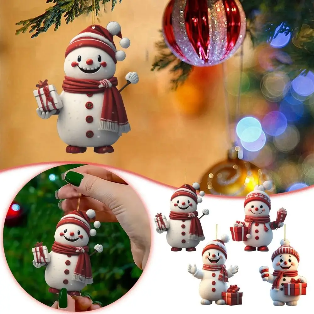 Multicolor Christmas Decorations Delicate Acrylic Cartoon Snowman Deer Hanging Pendants Car Hangable Embellishment Party Supply