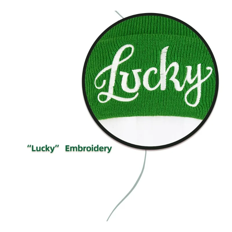 Costumes and Props Lucky Charm Beanie for Adults - Embroidered Four Leaf Clover Hat for St. Paddy's Day Party