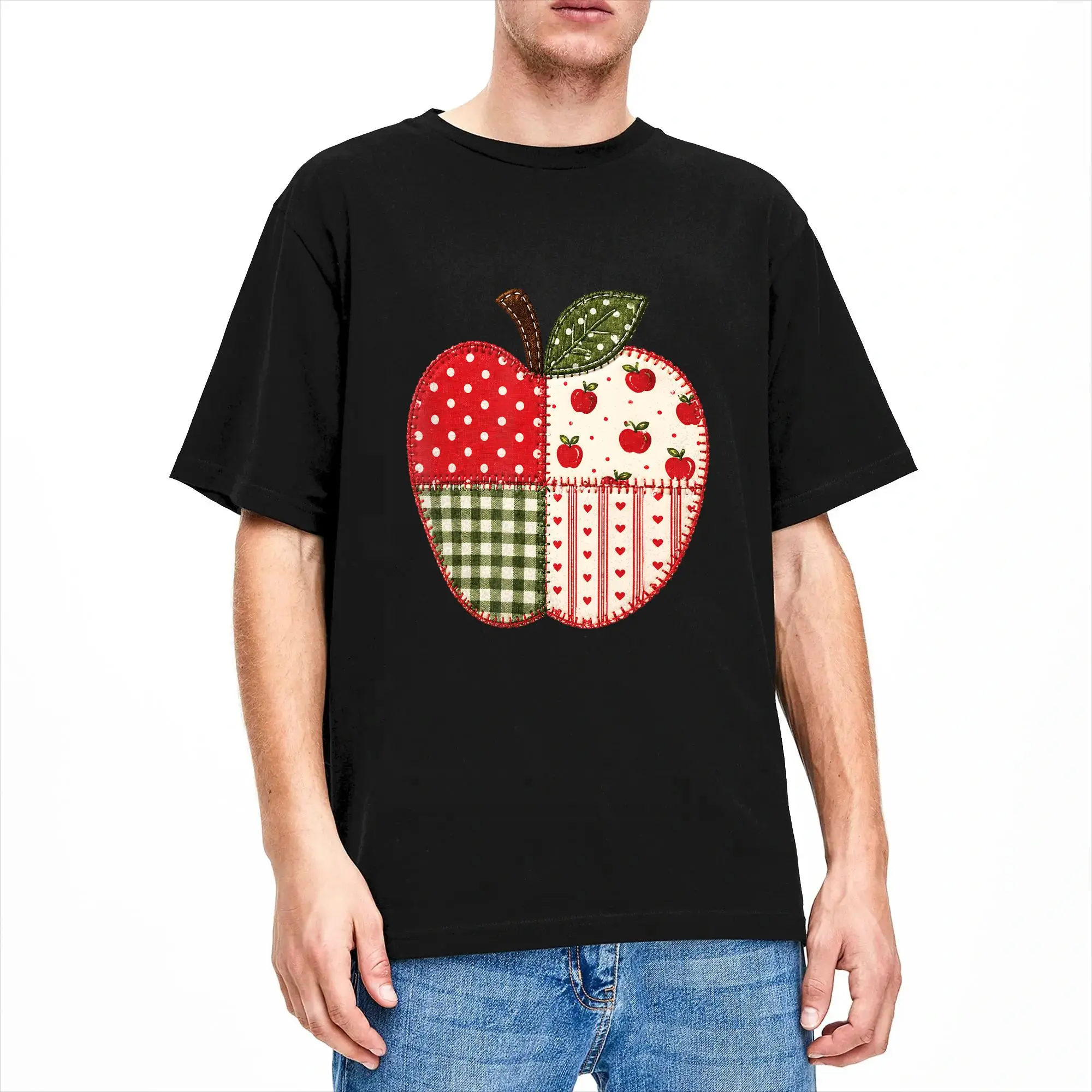 Apple Gingham Polka Dot Teacher Classroom Back to School T Shirt Summer Vintage T Shirts Cotton Hippie Tee Shirt Men Top Tees